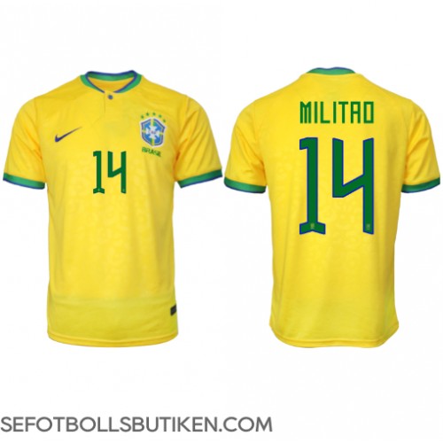 Brasilien Eder Militao #14 Replika Hemma matchkläder VM 2022 Korta ärmar